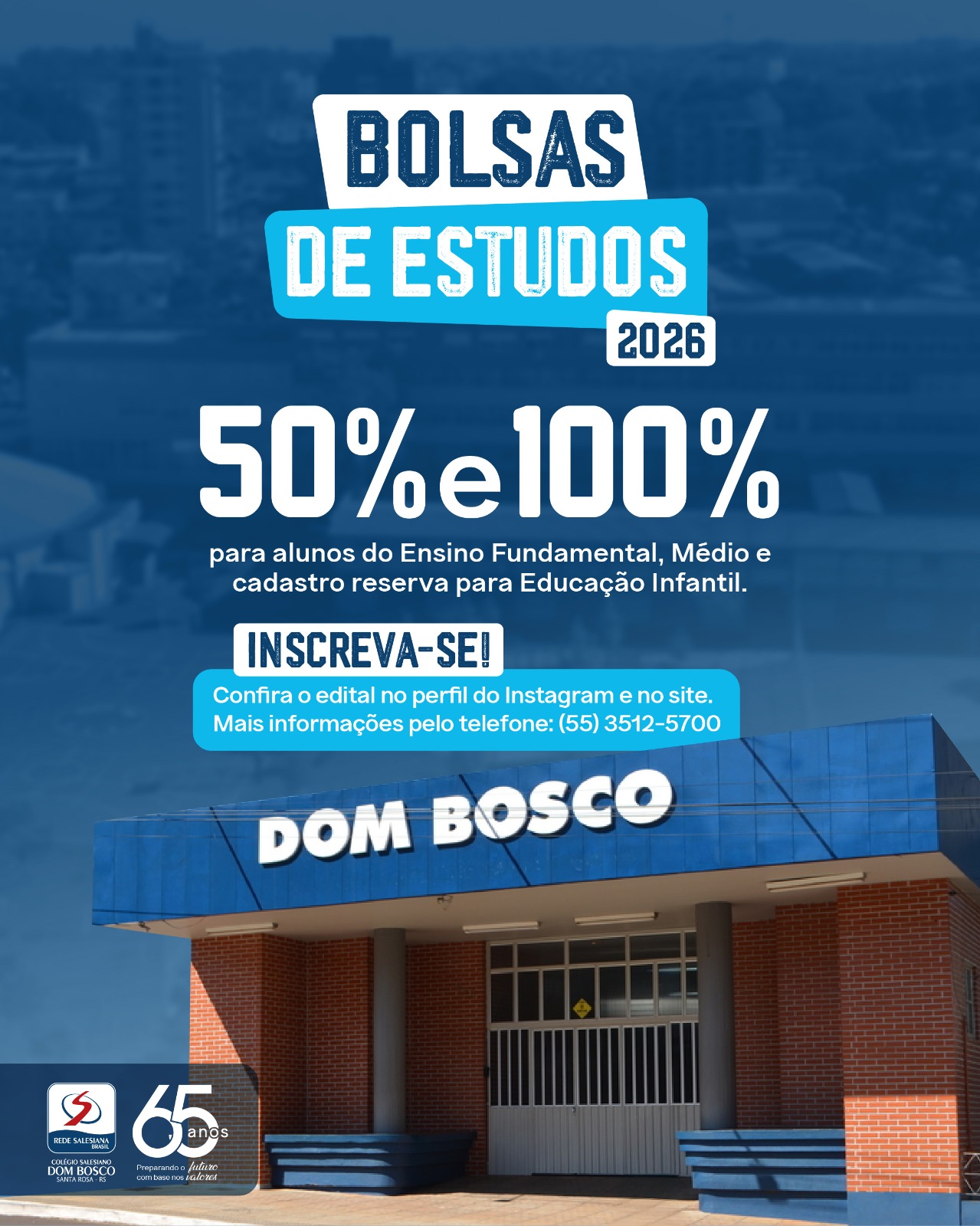 Colégio Salesiano Dom Bosco lança processo seletivo para bolsas de estudo 2026